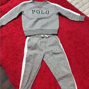 Polo by Ralph Lauren Kids Gray Jogger Set with White Stripes